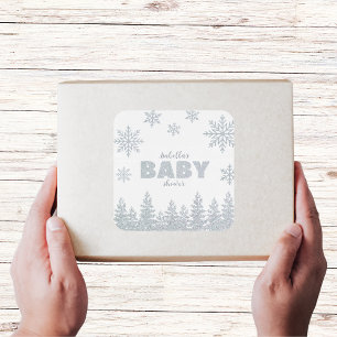 Winter Wonderland Silver Glitter Baby shower Vierkante Sticker