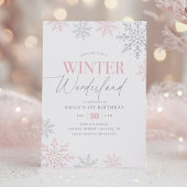 Winter Wonderland Silver Pink Glitter 1st Birthday Kaart