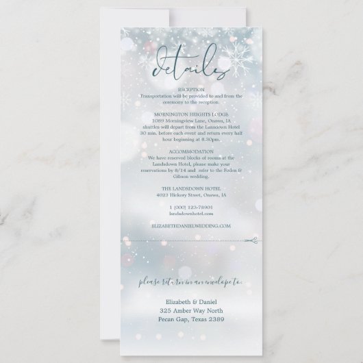 Winter Wonderland Sneeuw Alles In Eén Trouwjurk Kaart (Achterkant)