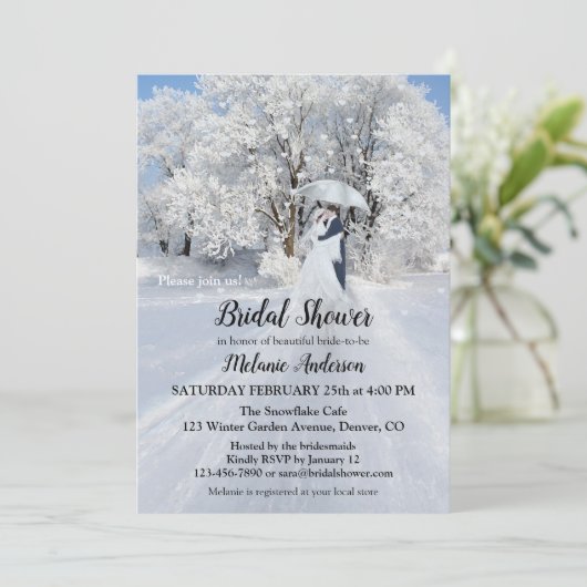 Winter Wonderland Sneeuw Bruids Douche Uitnodiging (Staand voorkant)