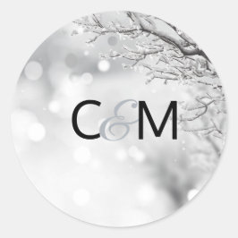 Winter Wonderland Sneeuw Bruiloft Initialen SEAL Ronde Sticker