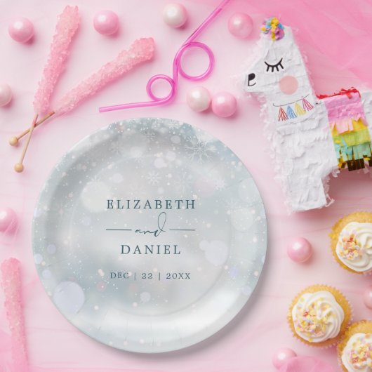 Winter Wonderland Sneeuw Bruiloft Papieren Bordje (Feest)