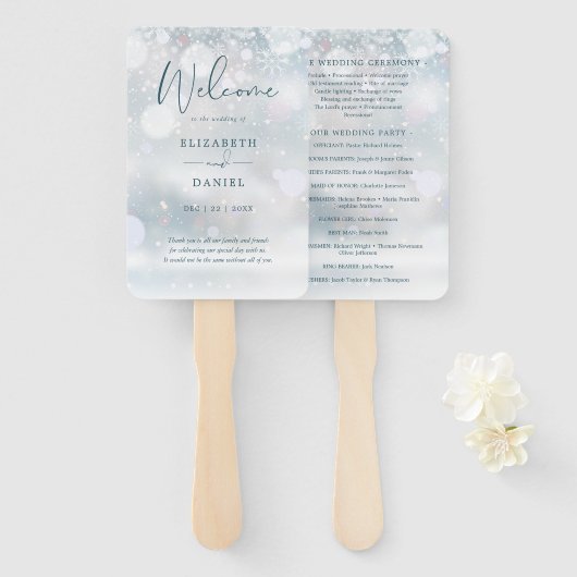 Winter Wonderland Sneeuw Bruiloft Programma Handve Handwaaier (Voorkant en achterkant)