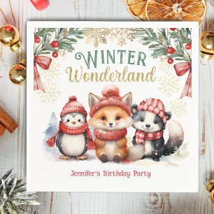 Winter Wonderland Sneeuw Dieren Kinderen Verjaarda Servet