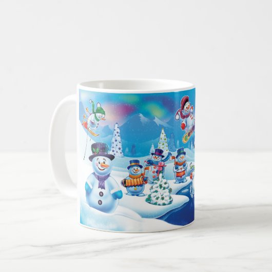 Winter Wonderland sneeuwmensen scène mok (Voorkant links)