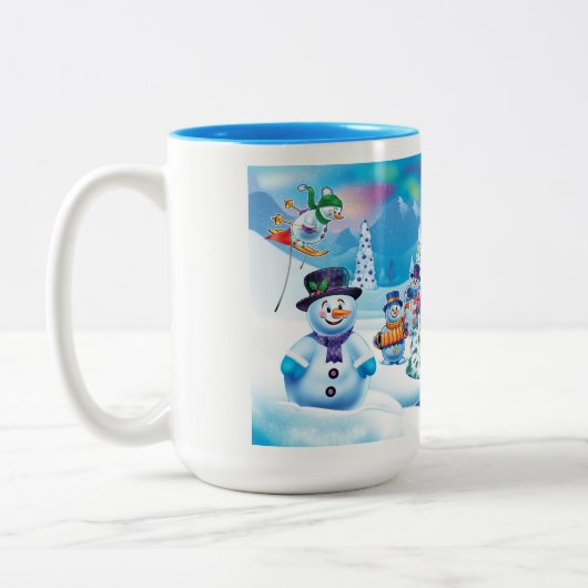 Winter Wonderland sneeuwmensen scène mok (Links)