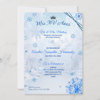 Winter Wonderland Sneeuwvlok Quinceañera Uitnodigi Kaart