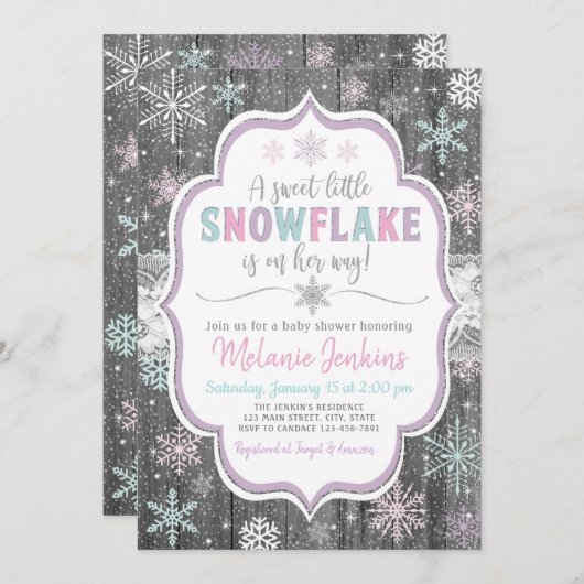 Winter Wonderland Snowflake Baby shower Invitation (Devant / Derrière)