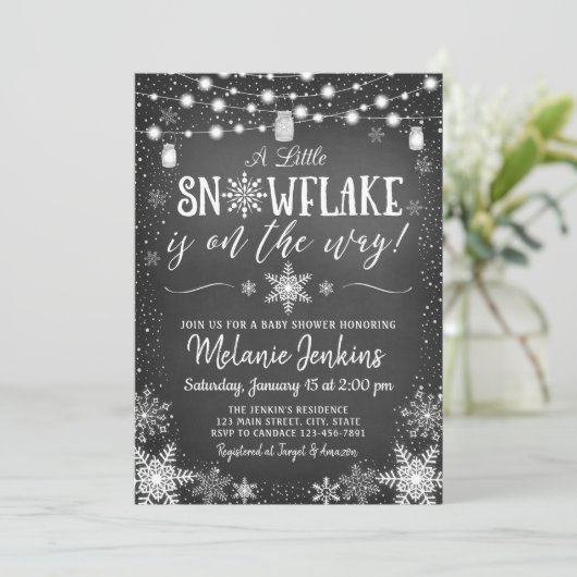 Winter Wonderland Snowflake Baby shower Kaart (Staand voorkant)