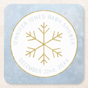 Winter Wonderland Snowflake Baby shower Onderzette Vierkante Kartonnen Onderzetter