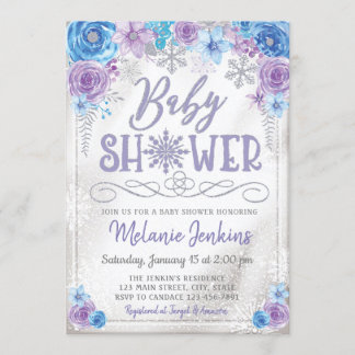 Winter Wonderland Snowflake Baby shower Uitnodigin Kaart