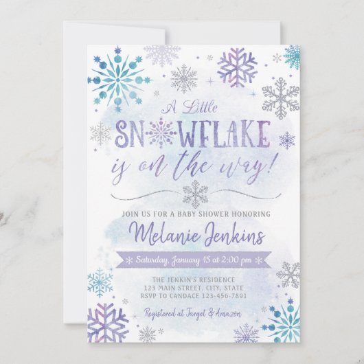 Winter Wonderland Snowflake Baby shower Uitnodigin Kaart (Voorkant)