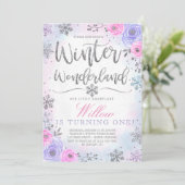 Winter Wonderland Snowflake Birthday Uitnodiging (Staand voorkant)