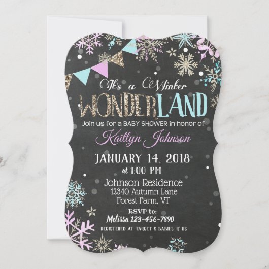 Winter Wonderland Snowflake Chalkboard Baby shower Kaart (Voorkant)