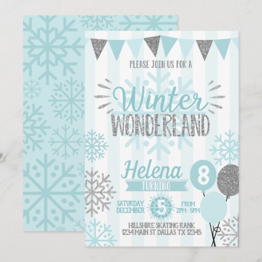 Winter Wonderland Snowflake Invitation Anniversair (Devant / Derrière)