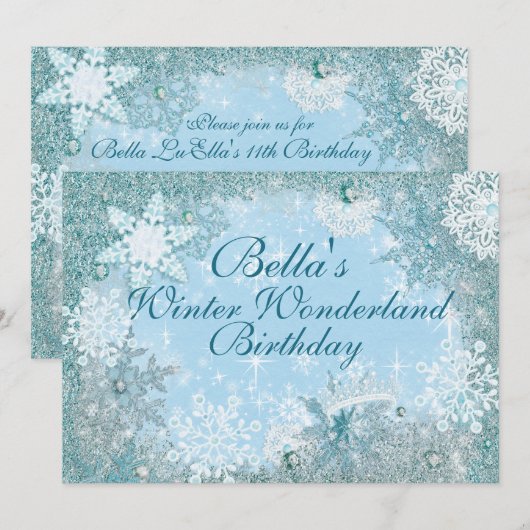 Winter Wonderland Snowflake Party Uitnodigingen (Voorkant / Achterkant)