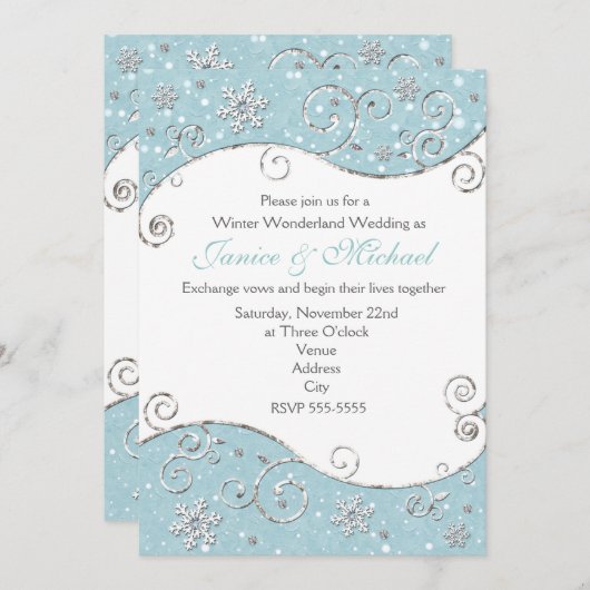 Winter Wonderland Snowflake Swirl uitnodiging (Voorkant / Achterkant)