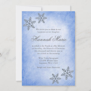 Winter Wonderland Snowflakes Blue Bat Mitzvah Kaart