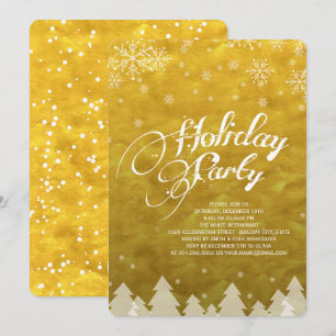 Winter Wonderland Snowflakes Golden Holiday Party Kaart