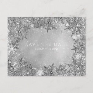 Winter Wonderland Snowflakes Silver Save the Date Aankondigingskaart