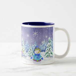 Winter Wonderland Snowman Pine Trees Coffee Cup Tweekleurige Koffiemok