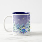 Winter Wonderland Snowman Pine Trees Coffee Cup Tweekleurige Koffiemok (Links)
