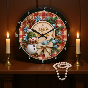 Winter Wonderland Snowman Plaid Grote Klok