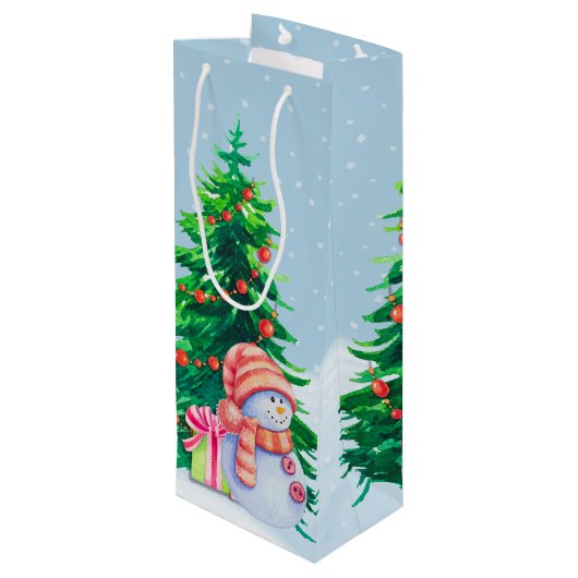 Winter Wonderland Snowmen Wine Gift Bag Wijn Cadeautas (Achterkant Gekanteld)