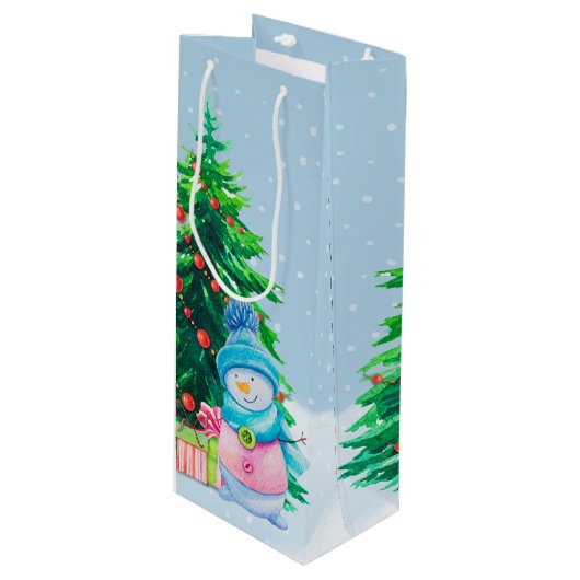 Winter Wonderland Snowmen Wine Gift Bag Wijn Cadeautas (Voorkant Gekanteld)