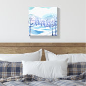 Winter Wonderland Snowy Blue Waterverf Schilderij Canvas Afdruk (Insitu (Slaapkamer))