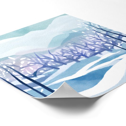 Winter Wonderland Snowy Blue Waterverf Schilderij Poster (Hoek)