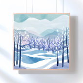 Winter Wonderland Snowy Blue Waterverf Schilderij Poster