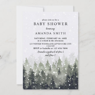 Winter Wonderland Snowy Forest Baby Shower Kaart