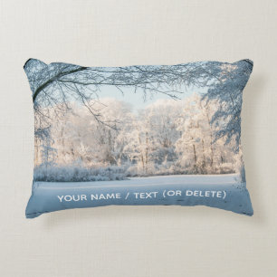 Winter Wonderland Snowy Lake Trees Accent Kussen