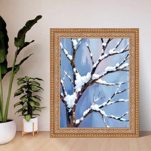 Winter Wonderland Snowy Tree Branches Painted Poster