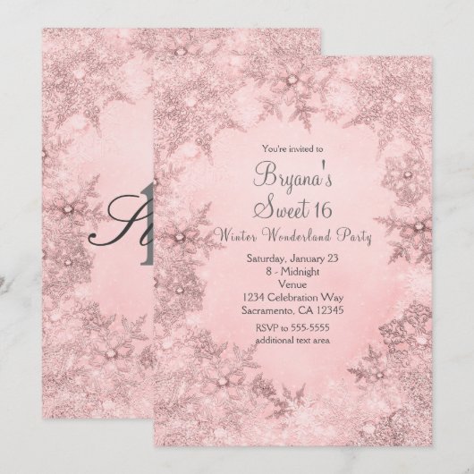 Winter Wonderland Soft Pink Snowflakes Invitation (Devant / Derrière)