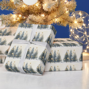 Winter Wonderland Sparkle & Gouden Bomen Cadeaupapier