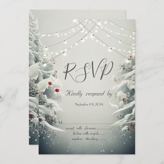 Winter Wonderland, String Lights Sneeuw RSVP Kaart (Voorkant / Achterkant)