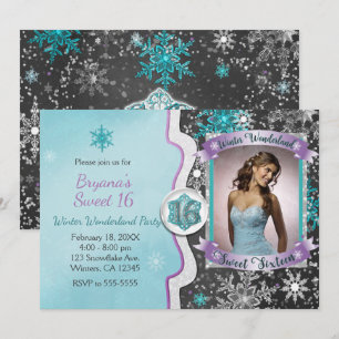 Winter Wonderland Sweet 16-feest foto uitnodiginge Kaart