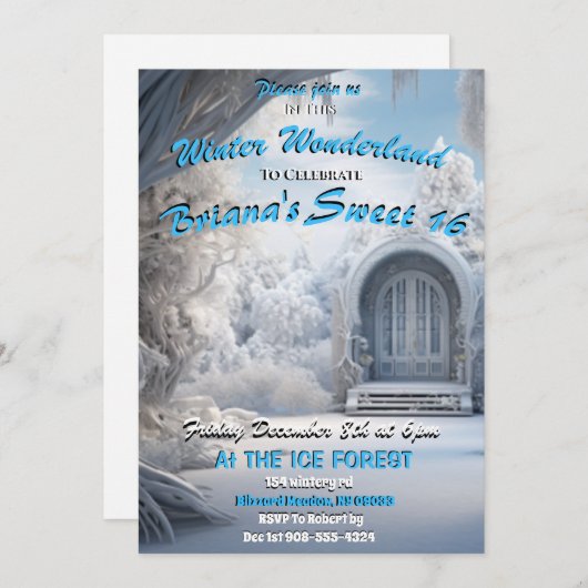 Winter Wonderland Sweet 16 Invitations (Devant / Derrière)