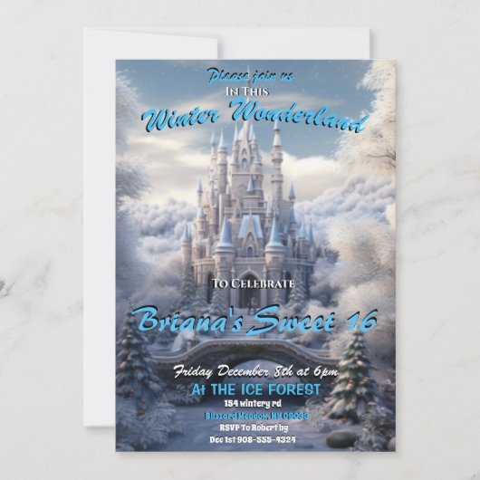 Winter Wonderland Sweet 16 Uitnodiging (Voorkant)