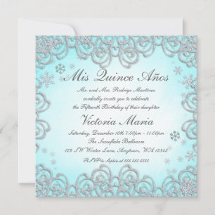 Winter Wonderland Swirl Snowflakes Quinceanera Kaart