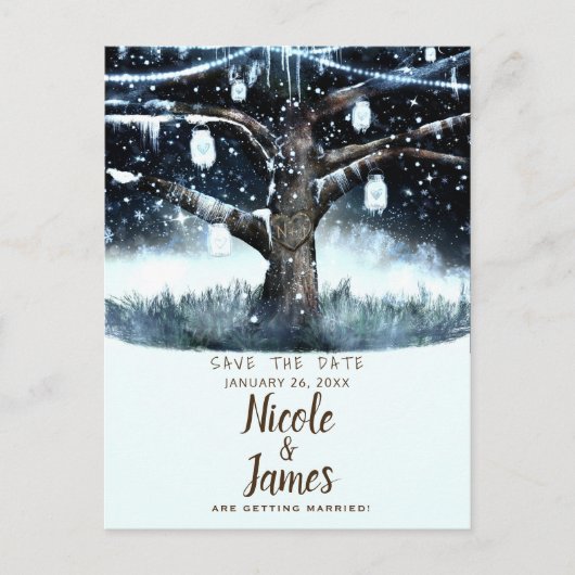 Winter Wonderland Tree Lights & Jars Bewaar de dat Aankondigingskaart (Voorkant)