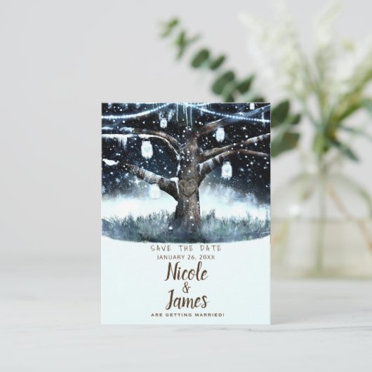 Winter Wonderland Tree Lights & Jars Bewaar de dat Aankondigingskaart (Staand voorkant)