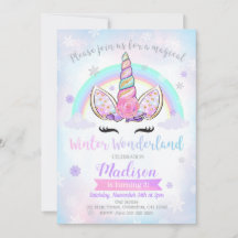 Winter Wonderland Unicorn Verjaardag Uitnodiging