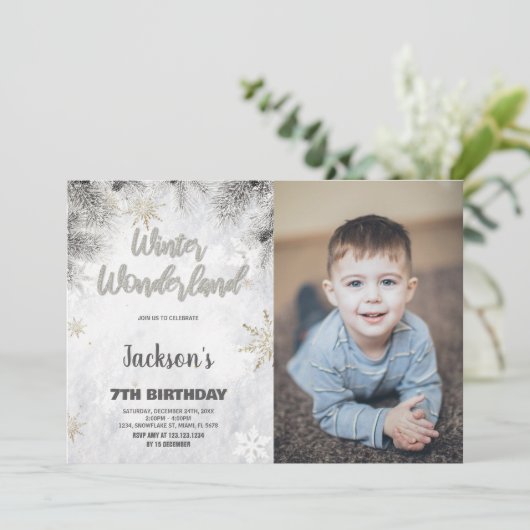 Winter Wonderland Verjaardag Uitnodigingen Pijnenf (Staand voorkant)