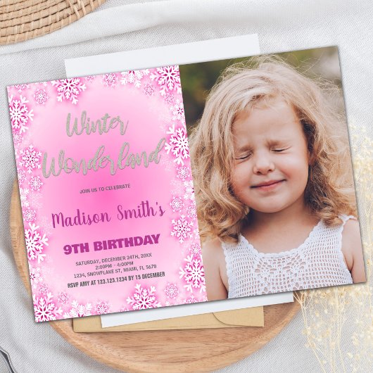 Winter Wonderland Verjaardag Uitnodigingen Roze Fo