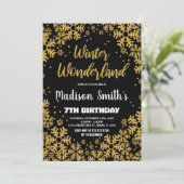 Winter Wonderland Verjaardag Uitnodigingen Zwart G (Staand voorkant)