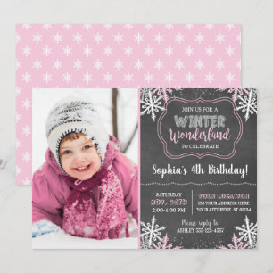 Winter Wonderland verjaardagsuitnodiging met foto Kaart