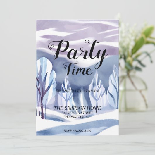 Winter Wonderland Waterverf Kerstuitnodiging Kaart (Staand voorkant)